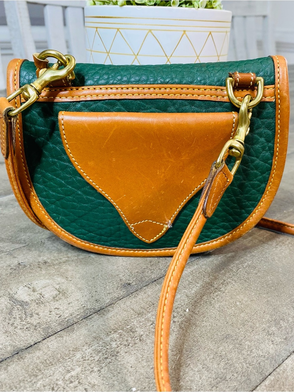 Vintage Dooney & Bourke AWL Ivy Green Leather Mini Cavalry Crossbody Belt Bag - Picture 6 of 11